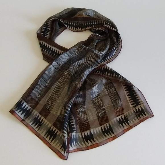 Elaine Gold Silk Scarf Brown Black 53" - Picture 8 of 13